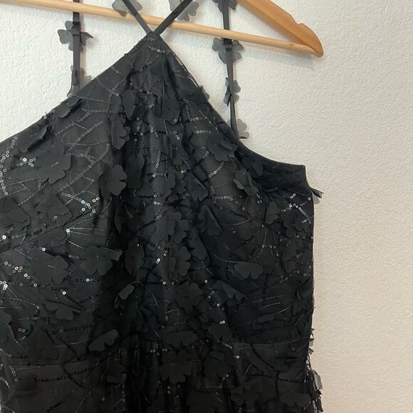 Eliza J Black 3D Floating Flow Floral Sequin Halter Ballgown Dress Women's 14 - Picture 4 of 9